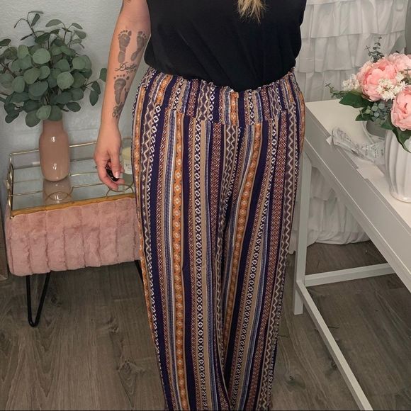 Blue & Orange Aztec Wide Leg Pants - Picture 6 of 6